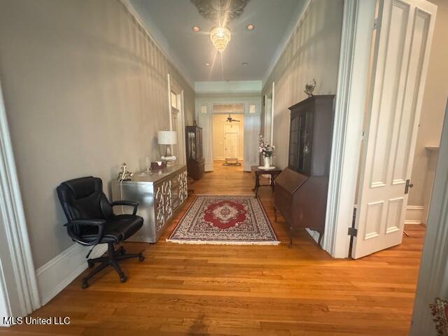 751 S Main St, Grenada, MS 38901 - hall featuring wood finished floors, recessed lighting, and baseboards