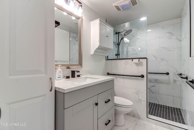 229 Lakeside Villa Unit E, Diamondhead, MS 39525 - full bath featuring walk in shower, vanity, toilet, marble finish floor, and visible vents