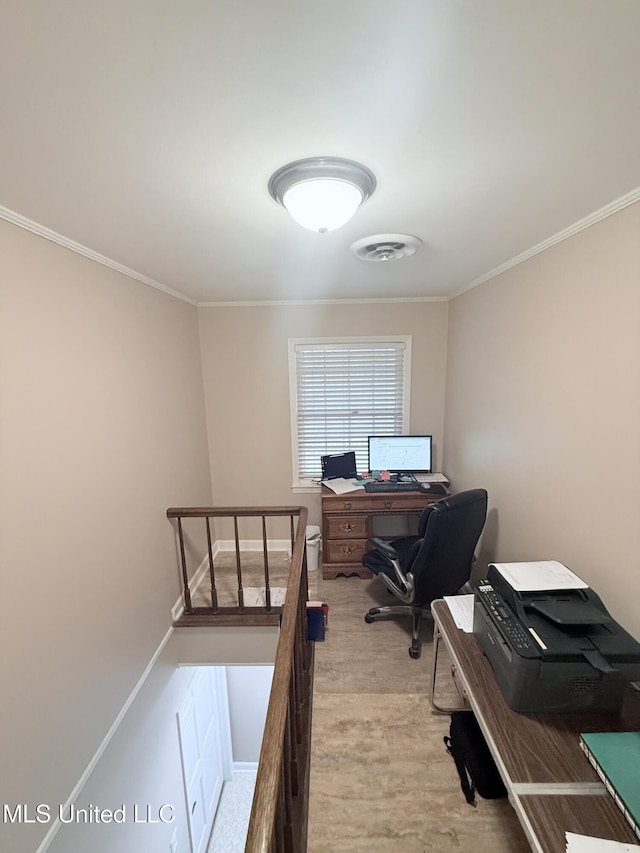 588 Robin Rd, Grenada, MS 38901 - office area with ornamental molding and light hardwood / wood-style floors