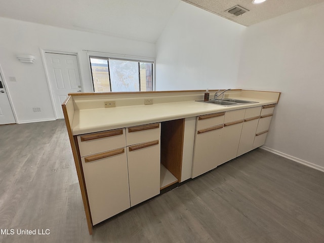 kitchen with visible vents, light countertops, a sink, and wood finished floors