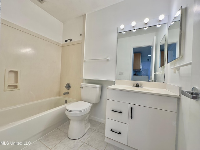 full bathroom featuring shower / bathtub combination, tile patterned flooring, toilet, vanity, and visible vents