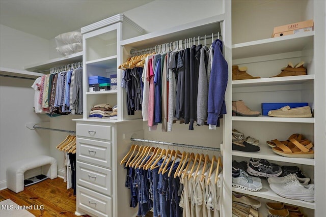 spacious closet with wood finished floors