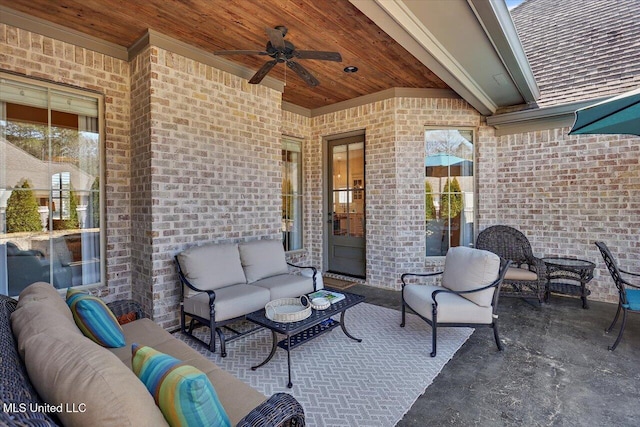 view of patio / terrace featuring an outdoor living space and ceiling fan