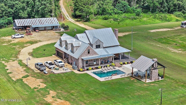 849 Athens Rd, Mendenhall, MS 39114 - aerial view of property and surrounding area featuring a pool area