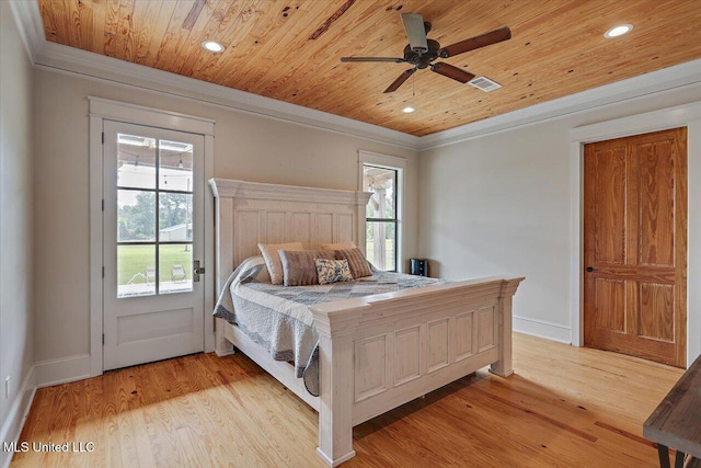 849 Athens Rd, Mendenhall, MS 39114 - bedroom featuring ornamental molding, wooden ceiling, light wood finished floors, recessed lighting, and a ceiling fan