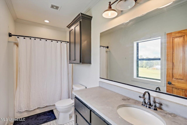 849 Athens Rd, Mendenhall, MS 39114 - full bath featuring vanity, ornamental molding, shower / tub combo, and tile patterned flooring