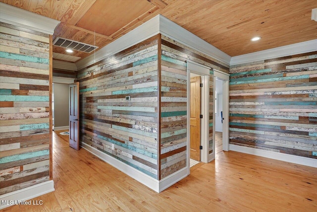 849 Athens Rd, Mendenhall, MS 39114 - hall featuring wooden walls, wood ceiling, light wood finished floors, and recessed lighting