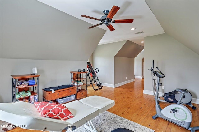 849 Athens Rd, Mendenhall, MS 39114 - living room with vaulted ceiling, wood finished floors, ceiling fan, and recessed lighting