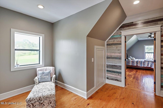 849 Athens Rd, Mendenhall, MS 39114 - sitting room featuring light wood finished floors, ceiling fan, vaulted ceiling, and recessed lighting
