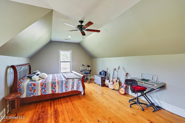 849 Athens Rd, Mendenhall, MS 39114 - bedroom featuring wood finished floors, vaulted ceiling, and a ceiling fan