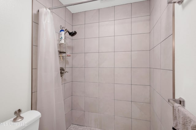 bathroom featuring a shower stall and toilet