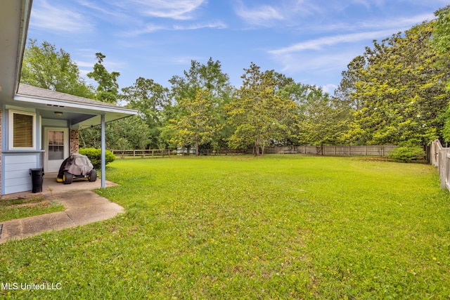 view of yard featuring a patio area and a fenced backyard