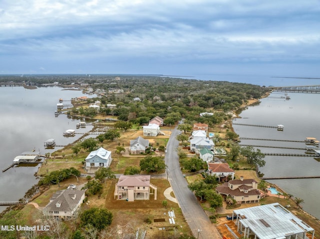 aerial view with a water view