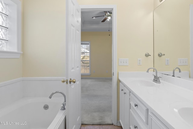 bathroom featuring vanity and a tub