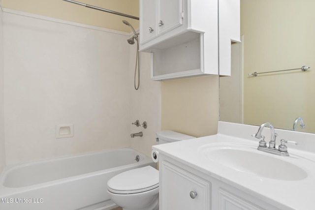 full bathroom with vanity, shower / bathtub combination, and toilet