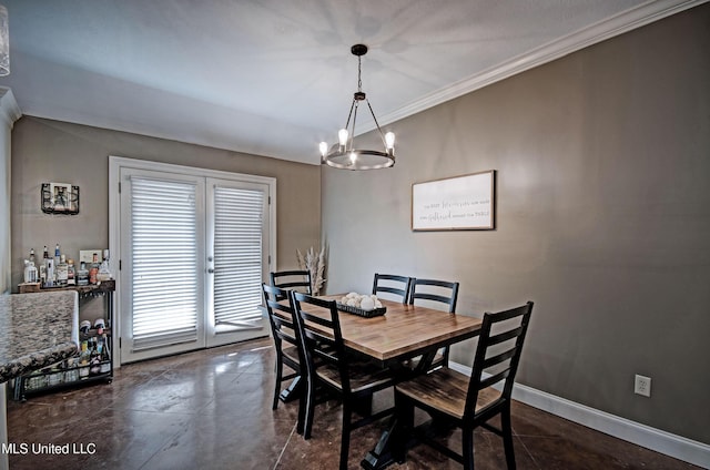 862 Willow Grande Cir, Brandon, MS 39047 - dining room with a chandelier, ornamental molding, and baseboards