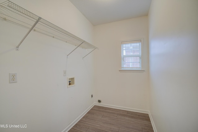 laundry area featuring wood-type flooring and washer hookup