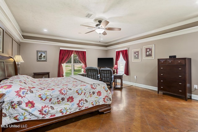 114 Sandstone Dr, Brandon, MS 39047 - bedroom with ornamental molding, tile patterned floors, baseboards, and a ceiling fan