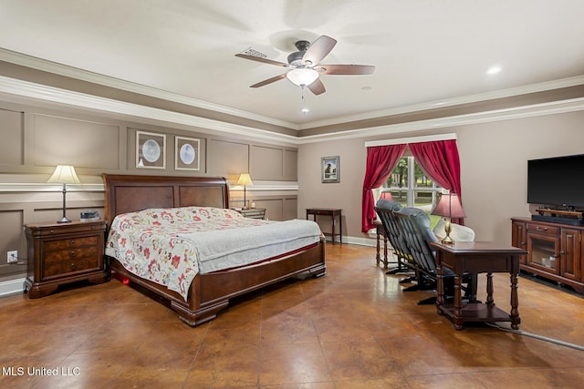 114 Sandstone Dr, Brandon, MS 39047 - bedroom featuring ornamental molding, a decorative wall, and ceiling fan