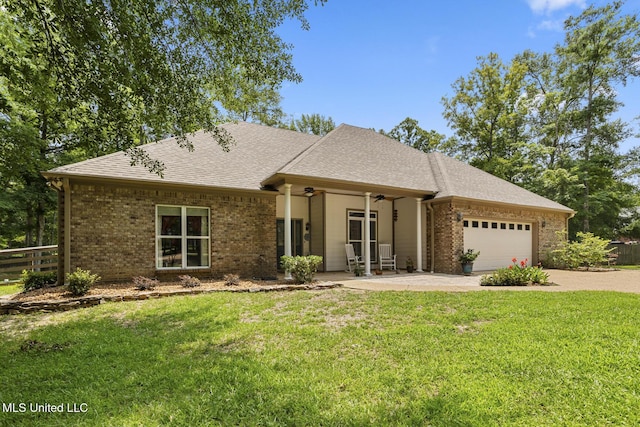 114 Sandstone Dr, Brandon, MS 39047 - view of front of home with driveway, brick siding, an attached garage, and a ceiling fan