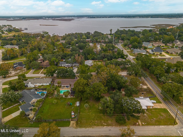 aerial view with a water view