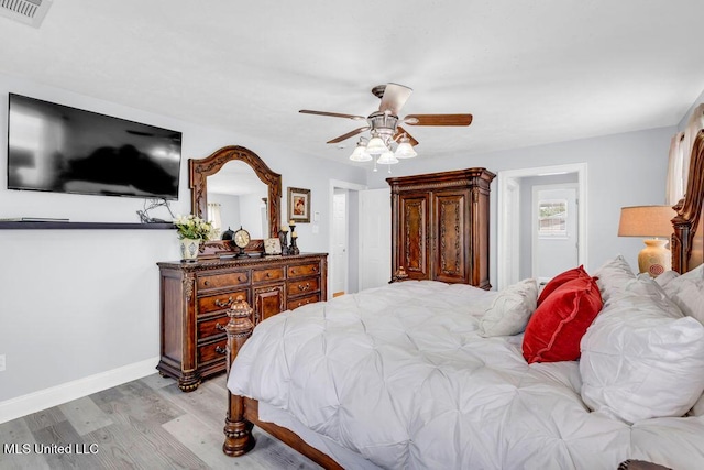 11020 Jordan Dr, Bay Saint Louis, MS 39520 - bedroom with light wood-style floors, baseboards, and ceiling fan