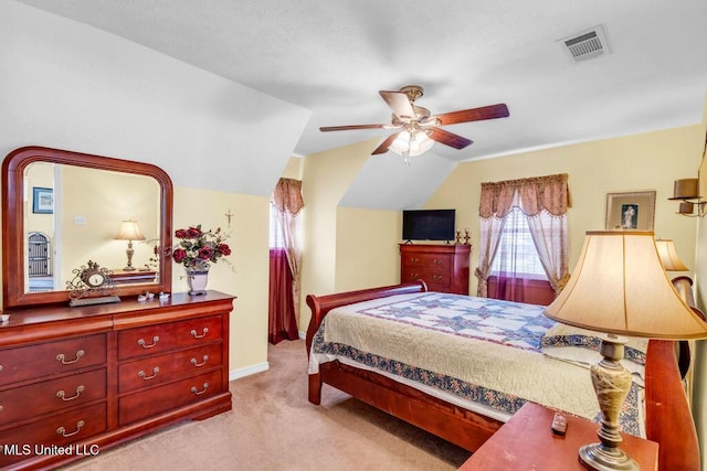 11020 Jordan Dr, Bay Saint Louis, MS 39520 - bedroom featuring carpet floors, vaulted ceiling, baseboards, and a ceiling fan