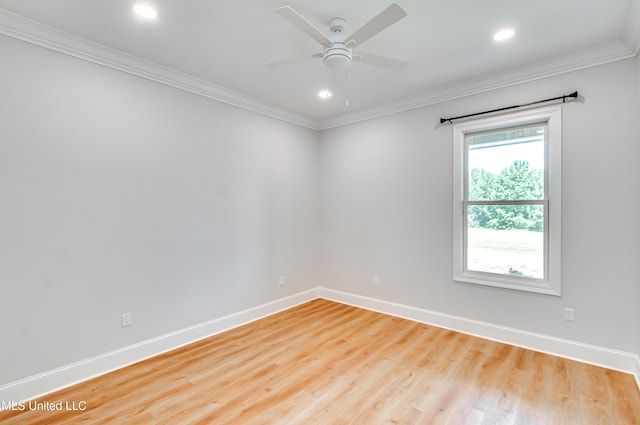 106 Horseshoe Ln, Flora, MS 39071 - spare room featuring baseboards, ornamental molding, light wood-style flooring, and recessed lighting
