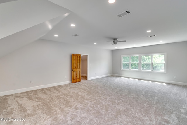106 Horseshoe Ln, Flora, MS 39071 - spare room featuring carpet, ceiling fan, recessed lighting, baseboards, and lofted ceiling