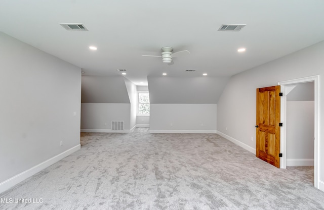 106 Horseshoe Ln, Flora, MS 39071 - additional living space with ceiling fan, lofted ceiling, carpet, baseboards, and recessed lighting