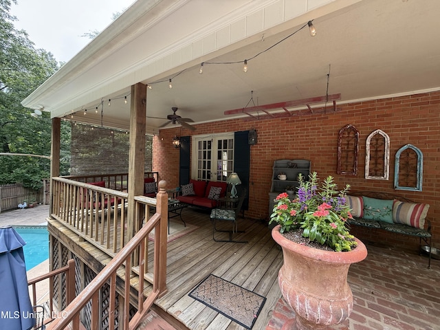 1331 Northwood Cir, Carthage, MS 39051 - wooden terrace featuring an outdoor living space and ceiling fan