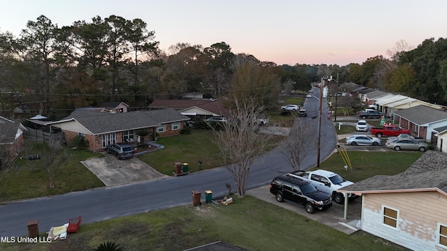 view of aerial view at dusk