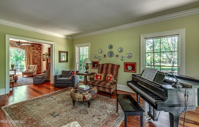 338 Hillview Dr, Ridgeland, MS 39157 - living area featuring ceiling fan, wood-type flooring, and crown molding