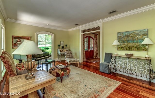 338 Hillview Dr, Ridgeland, MS 39157 - living area with crown molding and hardwood / wood-style flooring
