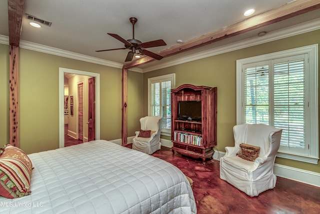 338 Hillview Dr, Ridgeland, MS 39157 - bedroom featuring ceiling fan and ornamental molding