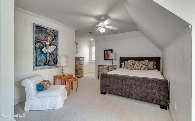 338 Hillview Dr, Ridgeland, MS 39157 - carpeted bedroom with ceiling fan, lofted ceiling, and crown molding