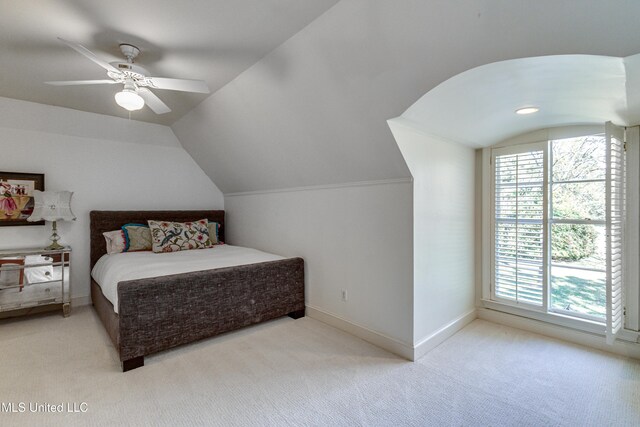 338 Hillview Dr, Ridgeland, MS 39157 - bedroom featuring ceiling fan, light colored carpet, and lofted ceiling