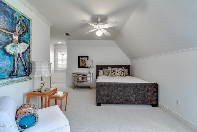 338 Hillview Dr, Ridgeland, MS 39157 - carpeted bedroom with ceiling fan, crown molding, and lofted ceiling