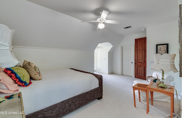338 Hillview Dr, Ridgeland, MS 39157 - carpeted bedroom featuring ceiling fan, vaulted ceiling, and ornamental molding