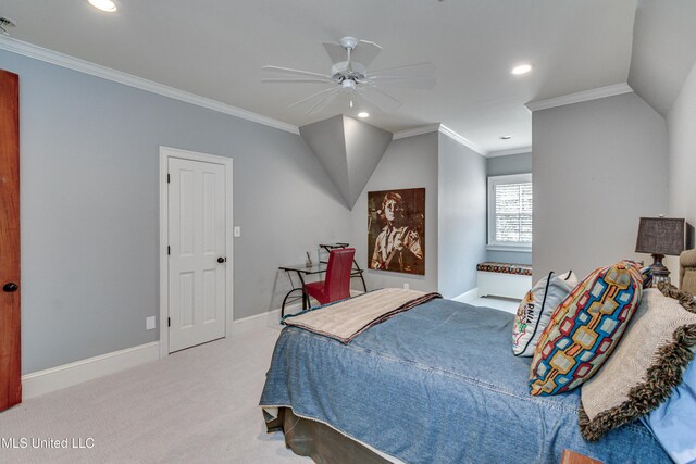 338 Hillview Dr, Ridgeland, MS 39157 - bedroom with ceiling fan, light colored carpet, and crown molding