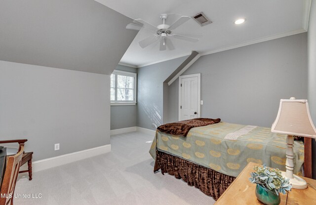 338 Hillview Dr, Ridgeland, MS 39157 - bedroom with light carpet, ceiling fan, and ornamental molding