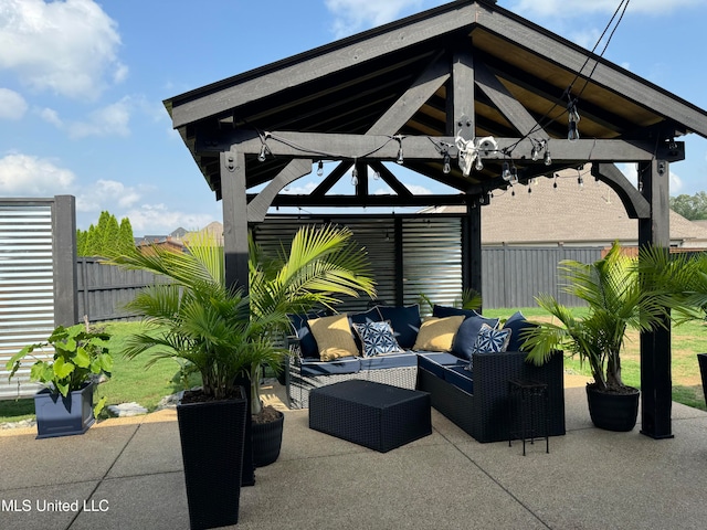 view of patio / terrace with a gazebo and an outdoor living space