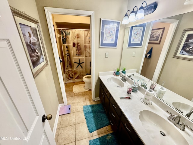 7264 Flower Creek Dr, Southaven, MS 38671 - full bath featuring tile patterned floors, double vanity, and a shower with curtain