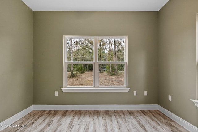 empty room with baseboards, a wealth of natural light, and light wood-type flooring