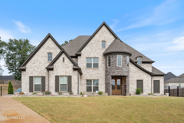 view of front of house with a front yard and french doors