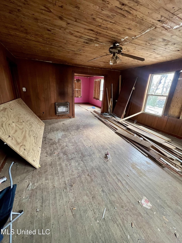 204 Deaton St, Batesville, MS 38606 - interior space with ceiling fan, hardwood / wood-style floors, wood ceiling, and wood walls