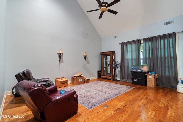 4788 Bon Jour Ln, Nesbit, MS 38651 - living area with high vaulted ceiling, ceiling fan, wood finished floors, and baseboards
