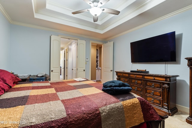 4788 Bon Jour Ln, Nesbit, MS 38651 - carpeted bedroom featuring a raised ceiling, ornamental molding, and ceiling fan