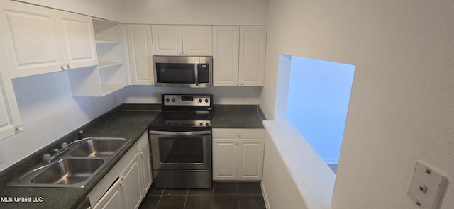 245 Mcdonnell Ave Unit D-226, Biloxi, MS 39531 - kitchen featuring stainless steel appliances, white cabinets, a sink, and dark tile patterned flooring