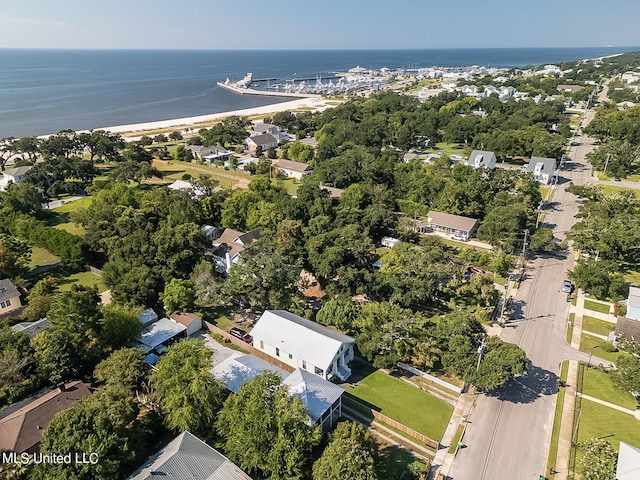 aerial view featuring a water view